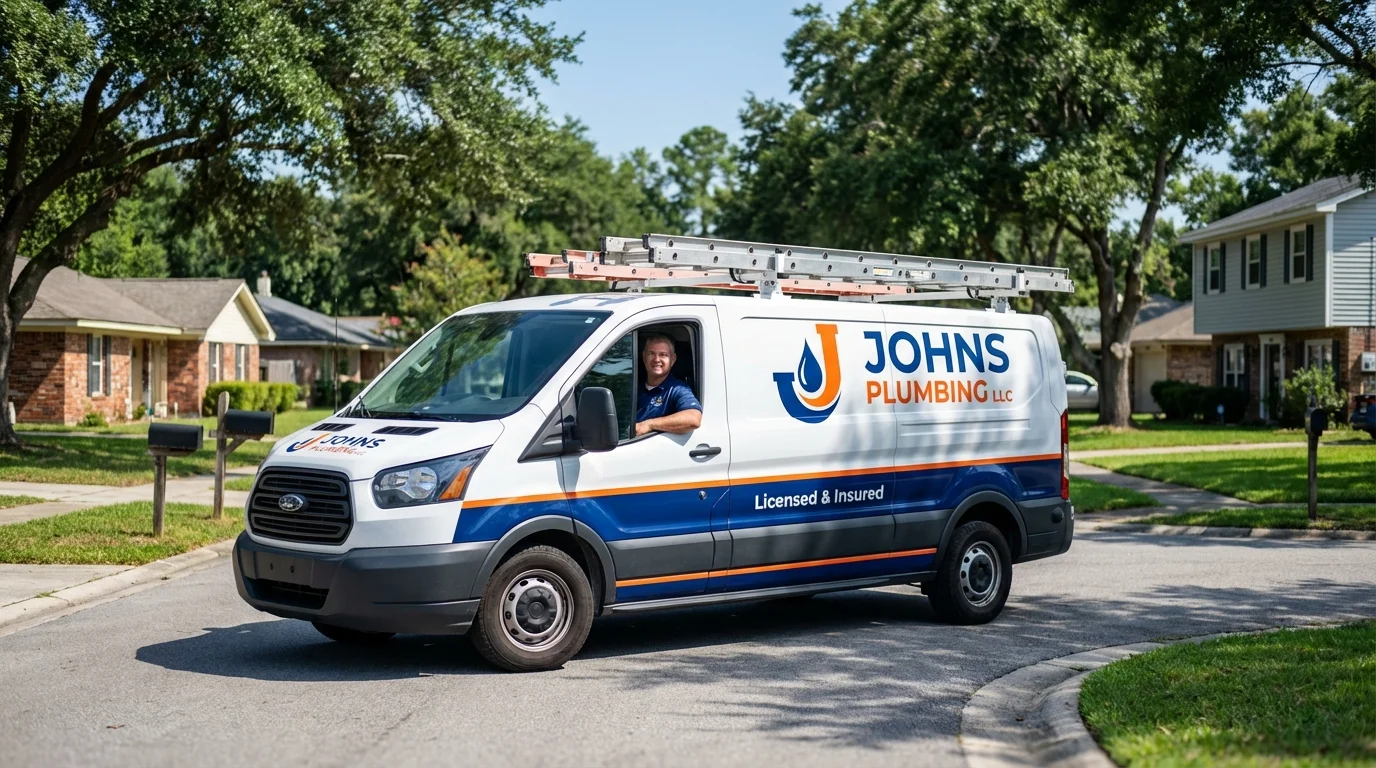Johns Plumbing LLC service van in Newport, RI