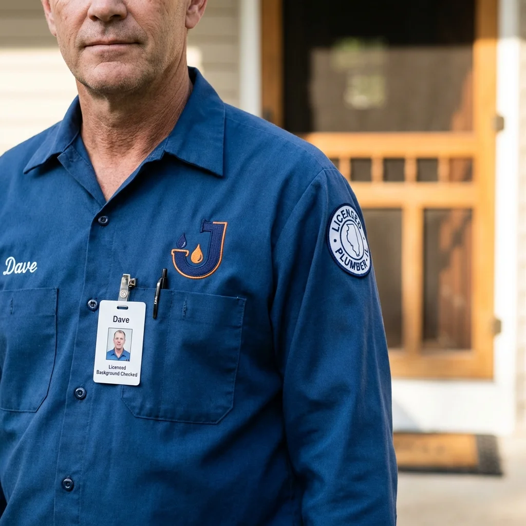 Licensed plumber showing ID badge in Newport, RI