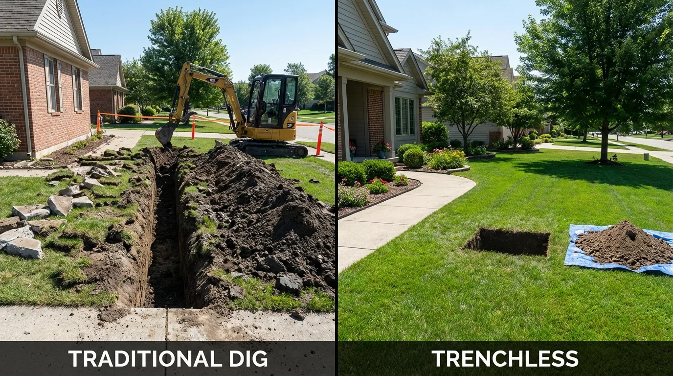 Trenchless sewer repair with minimal yard damage versus traditional excavation in Newport, RI